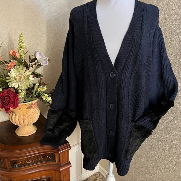 SVW Cable Knit Fur Trimmed Cardigan Sweater - Picture 3 of 14